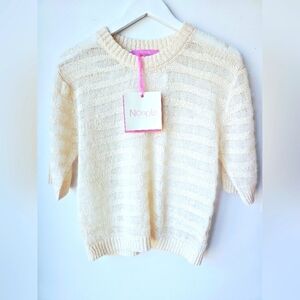 NOODLE ITALIA Cream Ivory Stripes Sweater Knit Airy Mohair Alpaca Size M